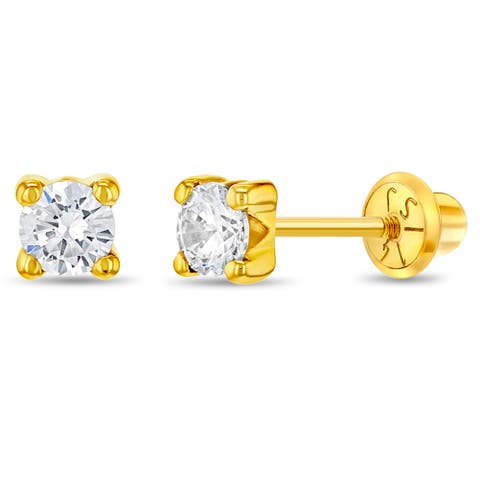 14k 4 Prong Cubic Zirconia Solitaire Earrings