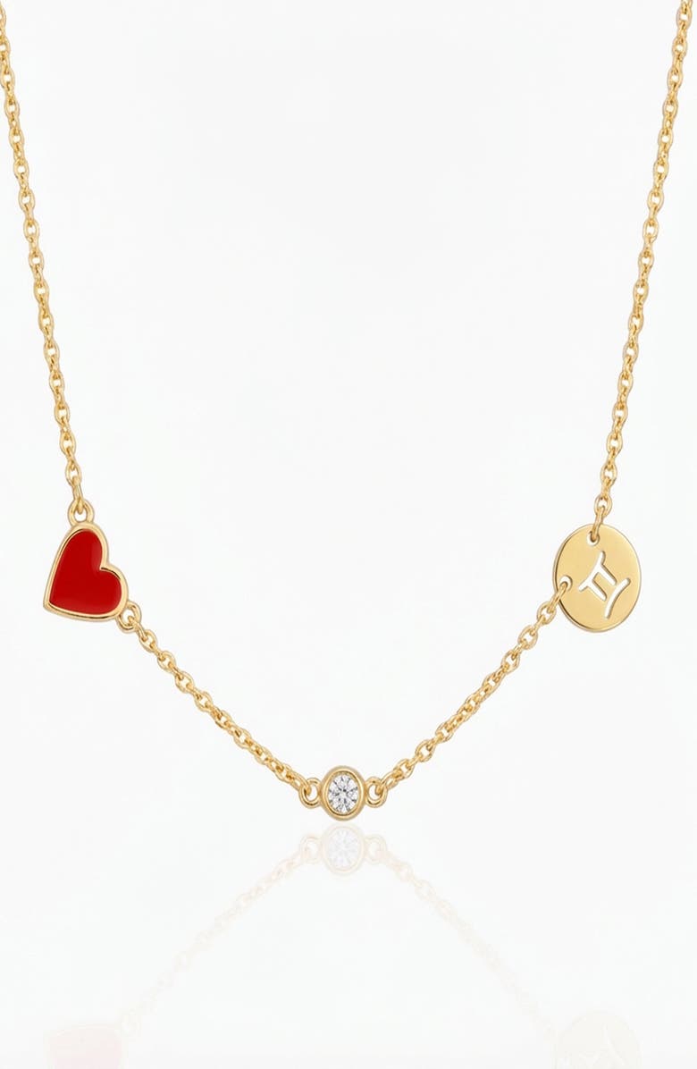 Oak & Luna Inez Red Heart Necklace with Diamond & Zodiac Sign, Main, color, Gemini