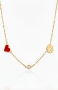 Oak & Luna Inez Red Heart Necklace with Diamond & Zodiac Sign