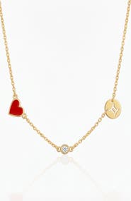 Oak & Luna Inez Red Heart Necklace with Diamond & Zodiac Sign