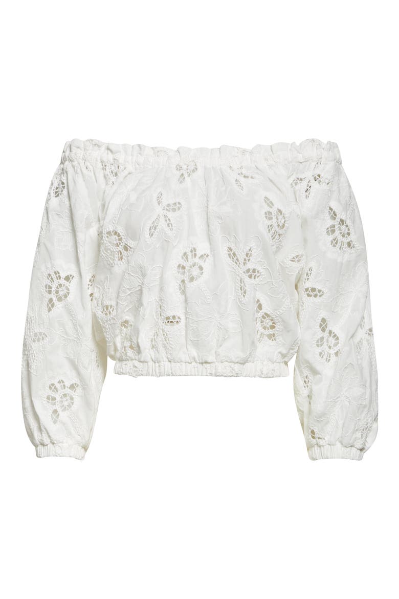 Rosalia Eyelet Off the Shoulder Top, Alternate, color, WHITE FLOWER