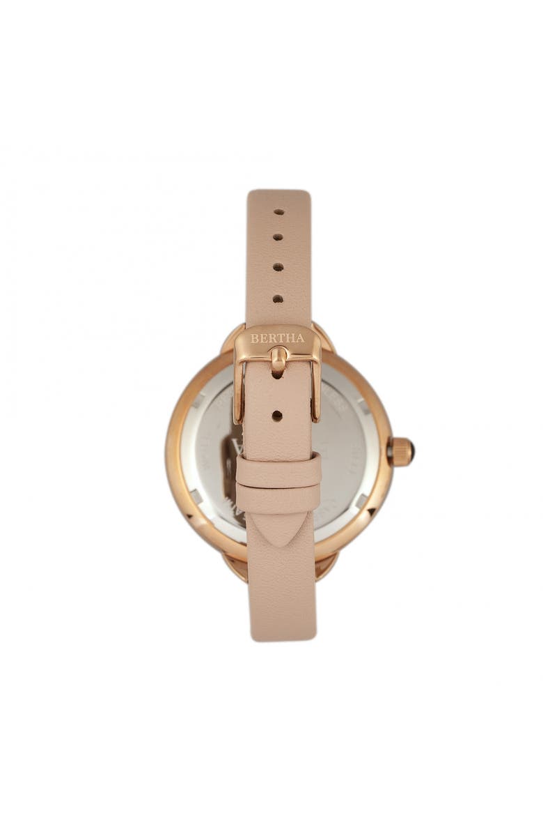 BERTHA Madison Sunray Dial Leather-Band Watch, Alternate, color, Light Pink/Rose Gold