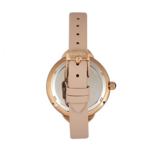 Bertha Madison Sunray Dial Leather-band Watch In Light Pink/rose Gold