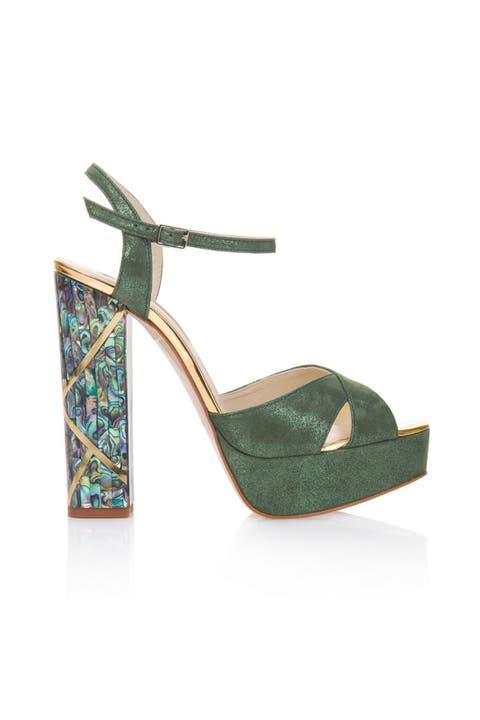 Cher Verde Ankle Strap Pearl Heel Sandal