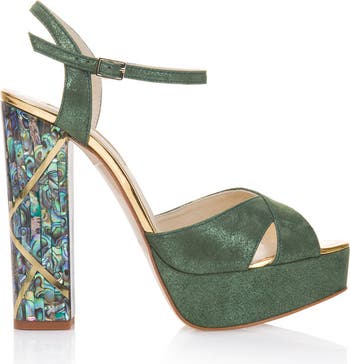 Cher Verde Ankle Strap Pearl Heel Sandal