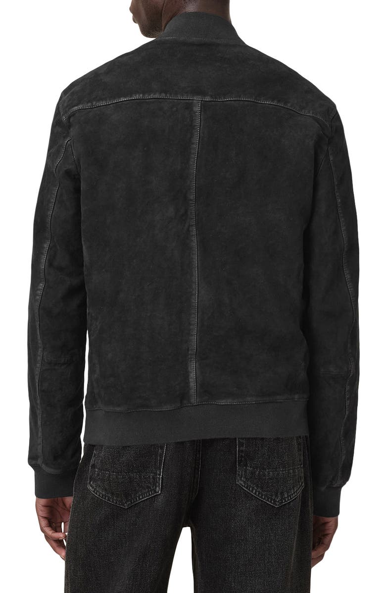 AllSaints Kemble Suede Bomber Jacket, Alternate, color, Black