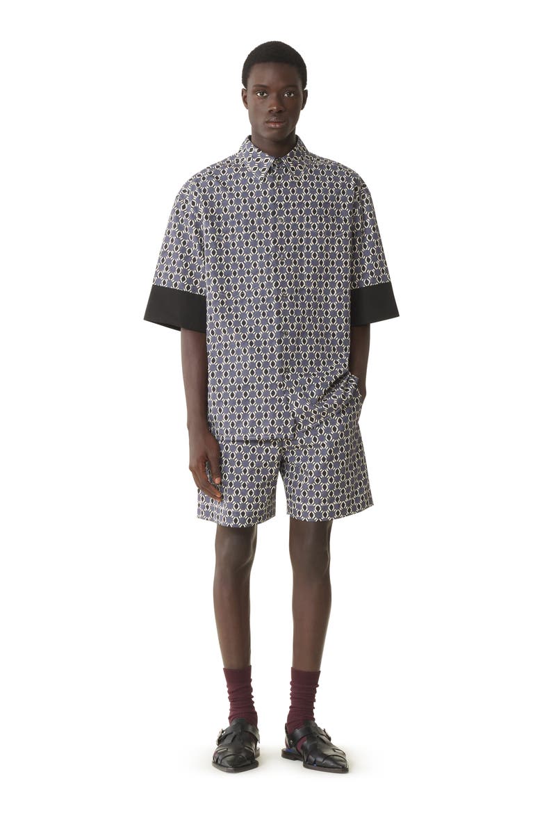 Loose-Fit Printed Cotton Shirt, Main, color, Storm/Black