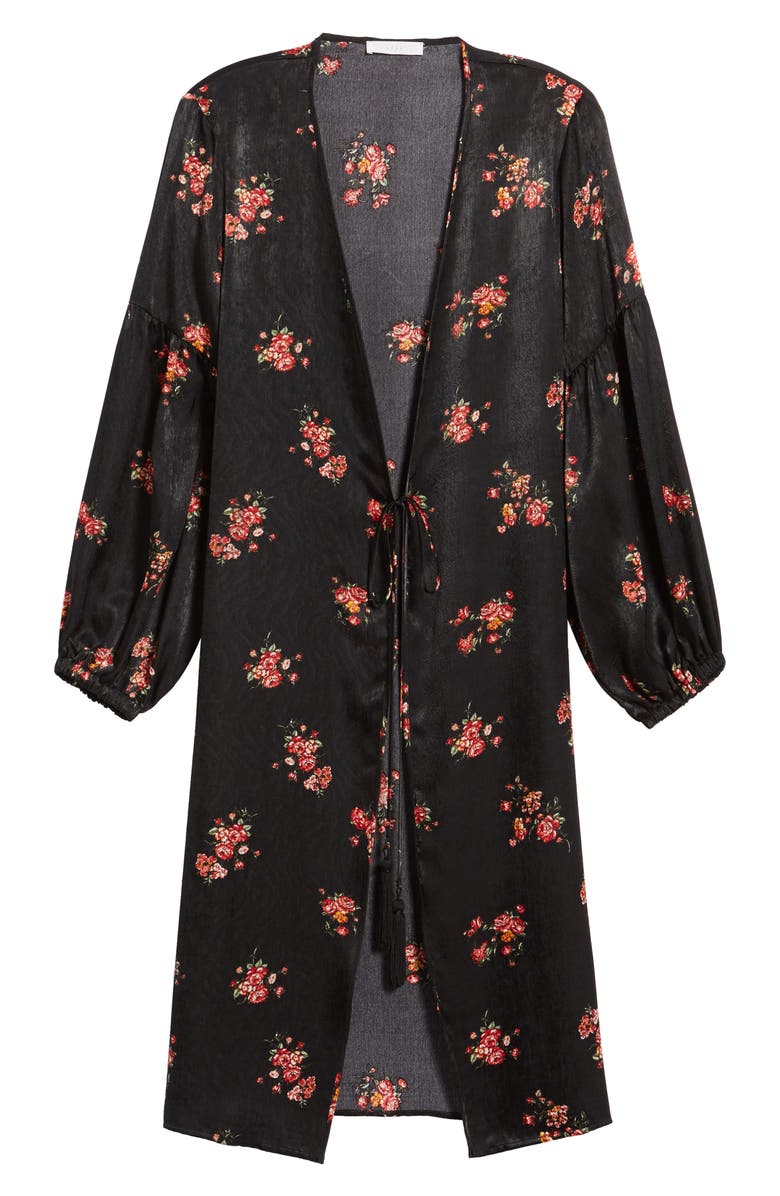 All in Favor Tie Front Floral Print Duster, Alternate, color,