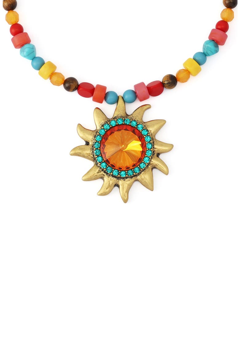 Beaded Pavé Sun Pendant Collar Necklace, Alternate, color, GOLD/ MULTI