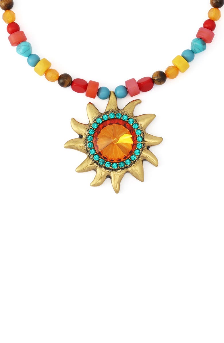 Kurt Geiger London Beaded Pavé Sun Pendant Collar Necklace, Alternate, color, Gold/ Multi