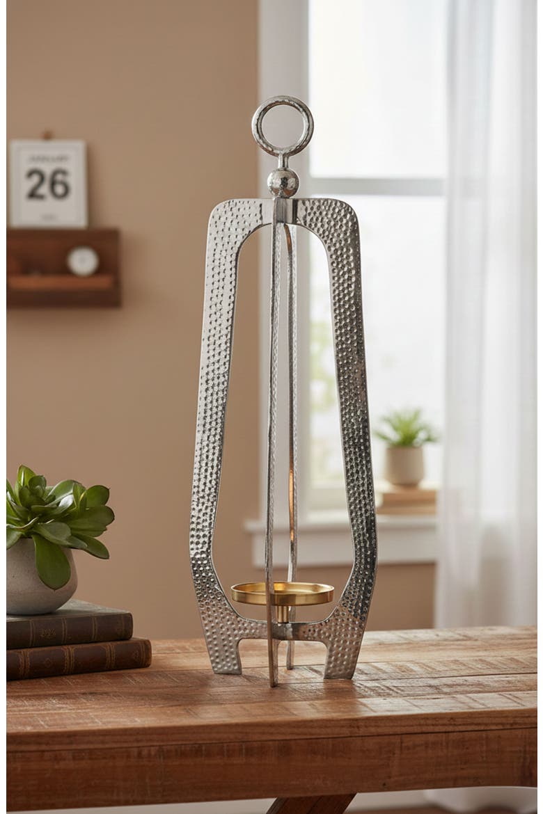 Hammered Metal Lantern, Alternate, color, SILVER