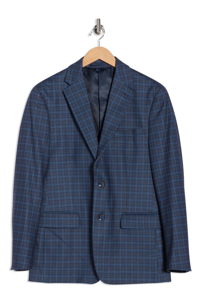 Slim Fit Plaid Stretch Knit Blazer, Alternate, color, NAVY