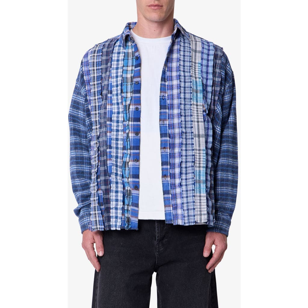 Mnml Patchwork Plaid Shirt In Blue