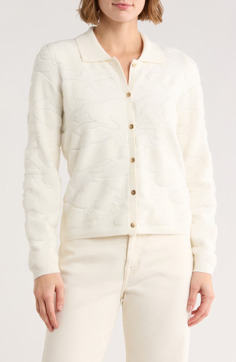 CYRUS Textured Polo Cardigan, Main, color, Cream