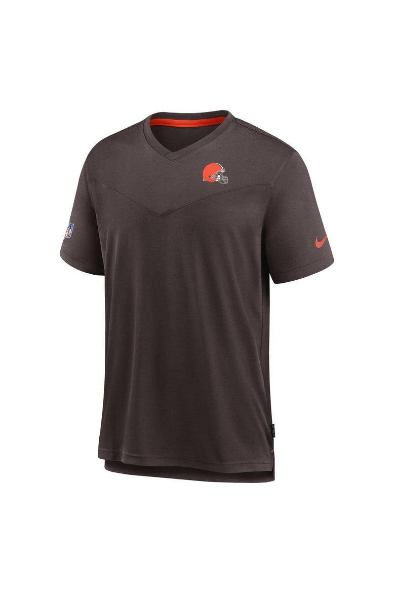 Men's Nike Brown Cleveland Browns Sideline Coach Chevron Lock Up Logo V-Neck Performance T-Shirt, Alternate, color, Brown