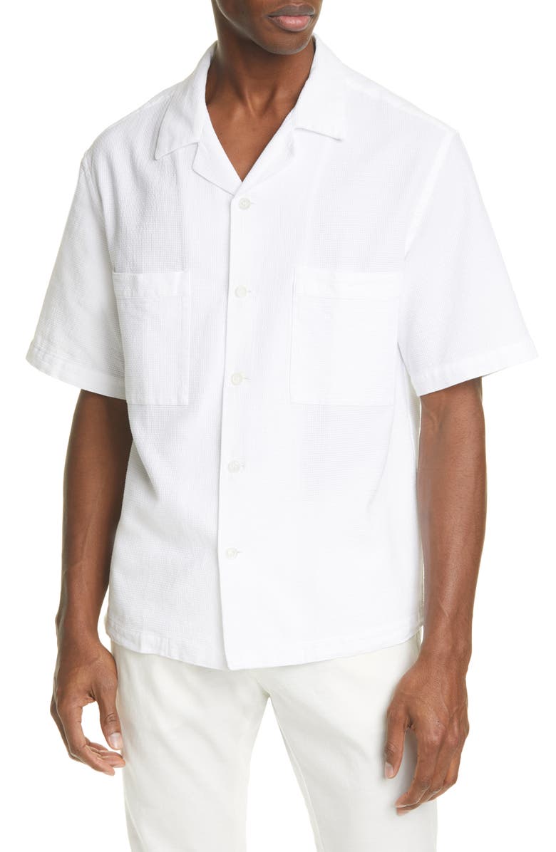 Barena Venezia Camica Solana Textured Short Sleeve Button-Up Camp Shirt, Main, color, 
