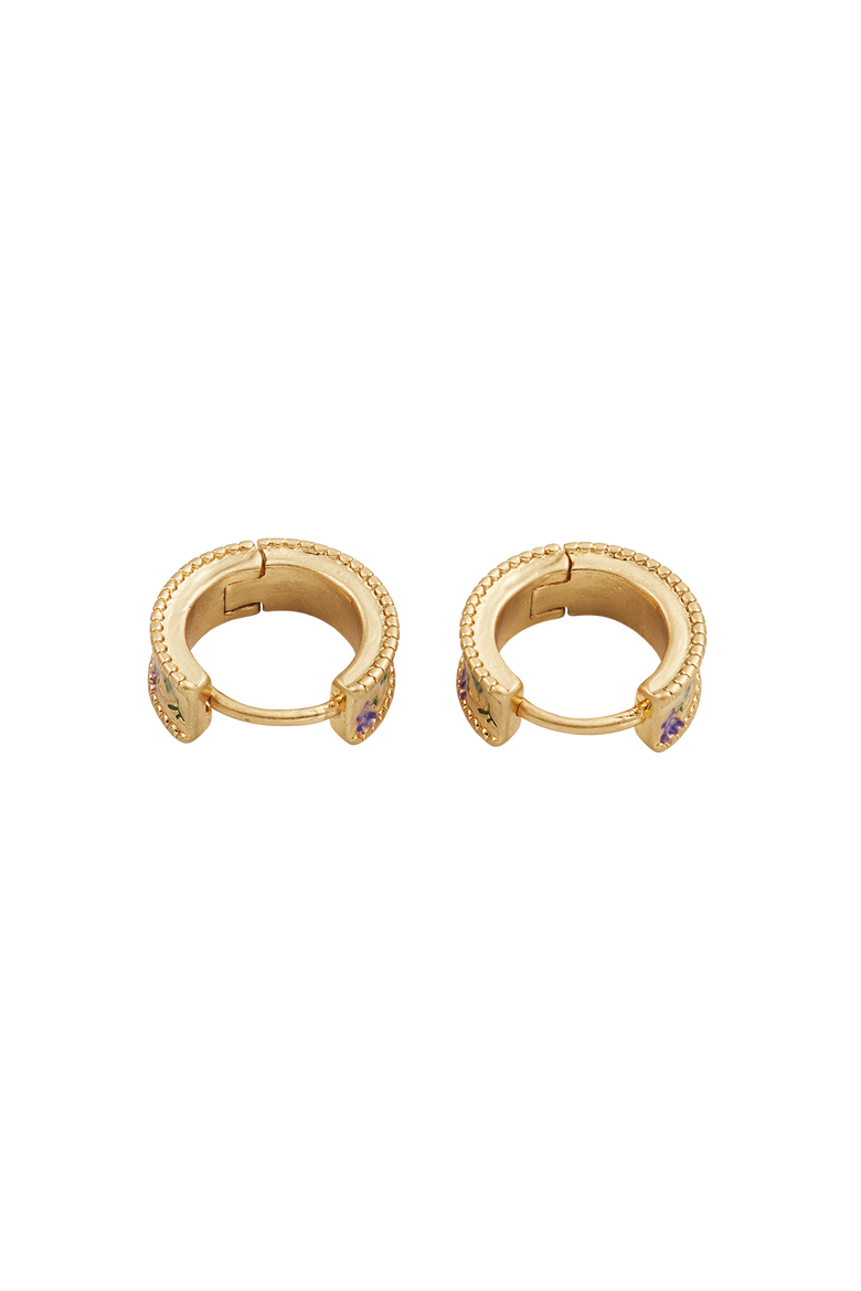 Folksy Floral Gold Huggie Earrings, Alternate, color, Gold