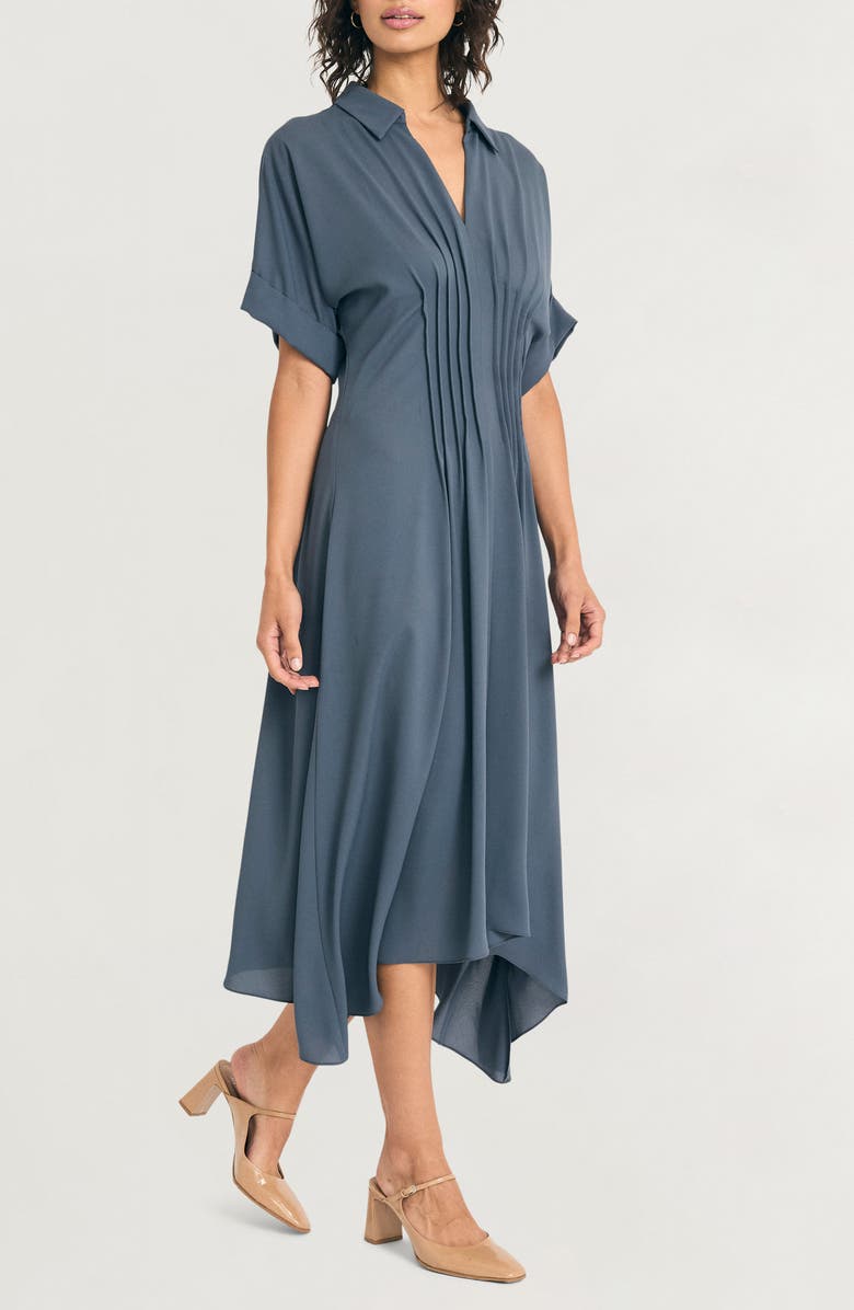 Luxely Short Sleeve Handkerchief Hem Midi Dress, Alternate, color, Turbulence