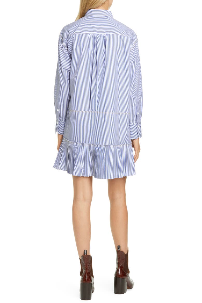 Tie Detail Stripe Long Sleeve Poplin Shirtdress, Alternate, color, BLUE - WHITE 1