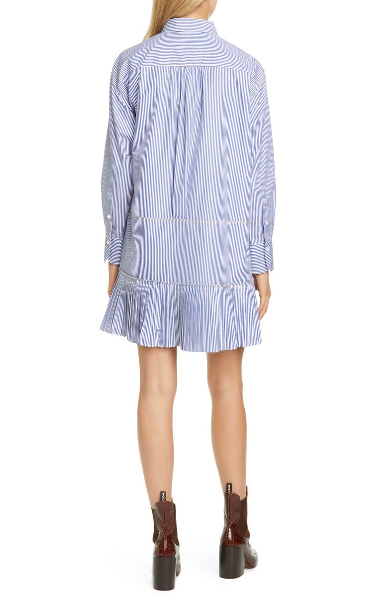 Chloé Tie Detail Stripe Long Sleeve Poplin Shirtdress, Alternate, color, 