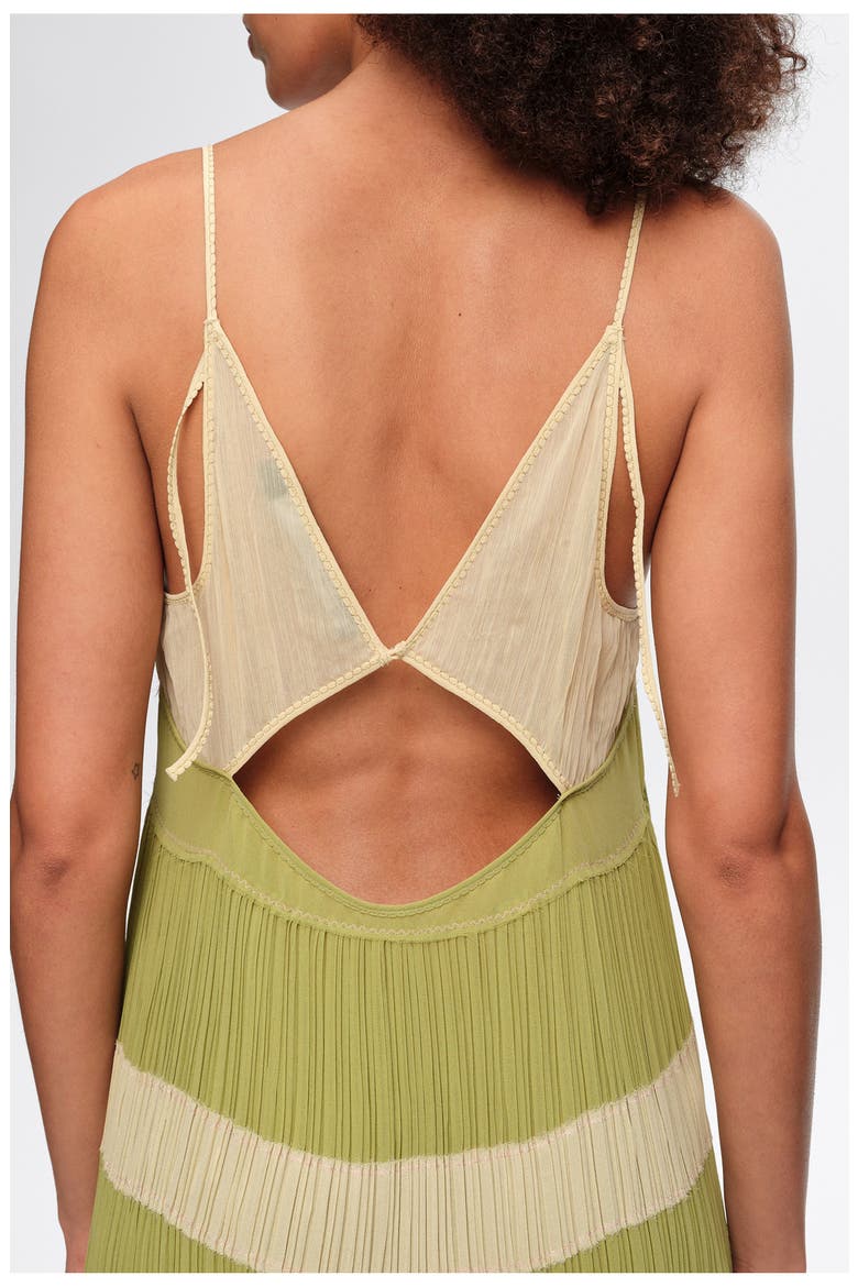 Two-Tone Pleated A-Line Strappy Dress, Alternate, color, LIGHT GREEN