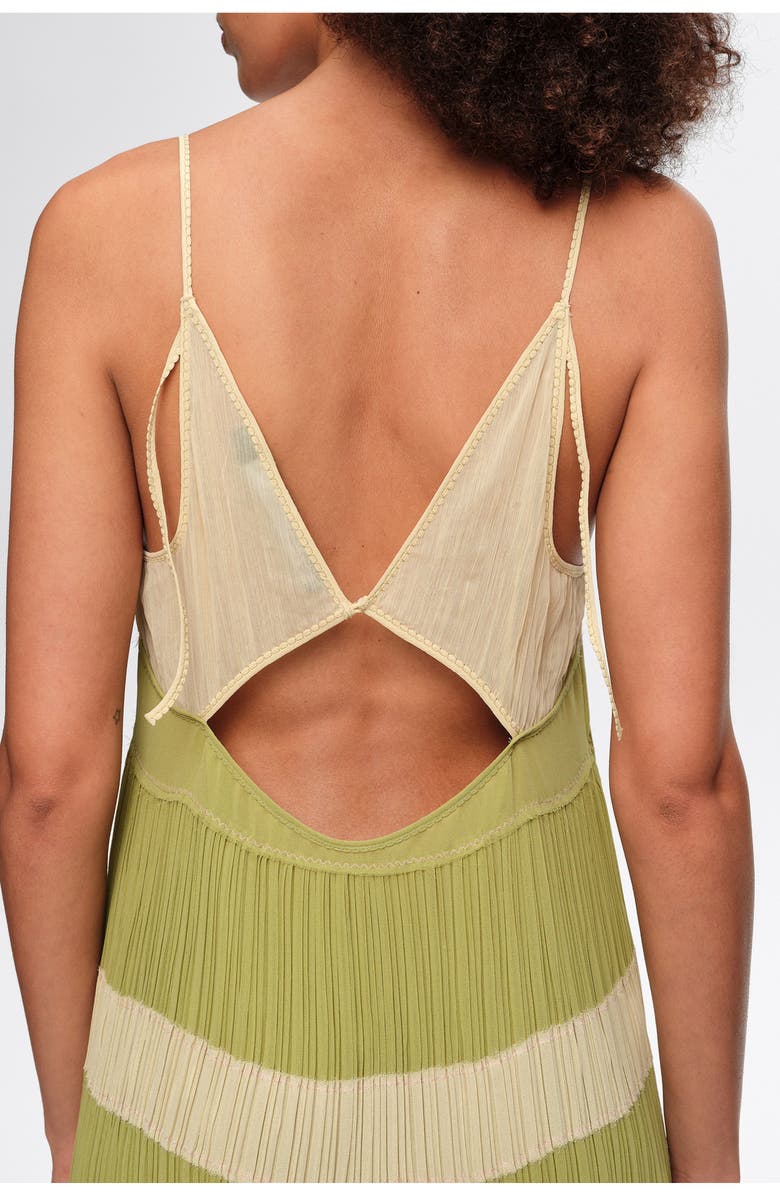 Bimba y Lola Two-Tone Pleated A-Line Strappy Dress, Alternate, color, Light Green