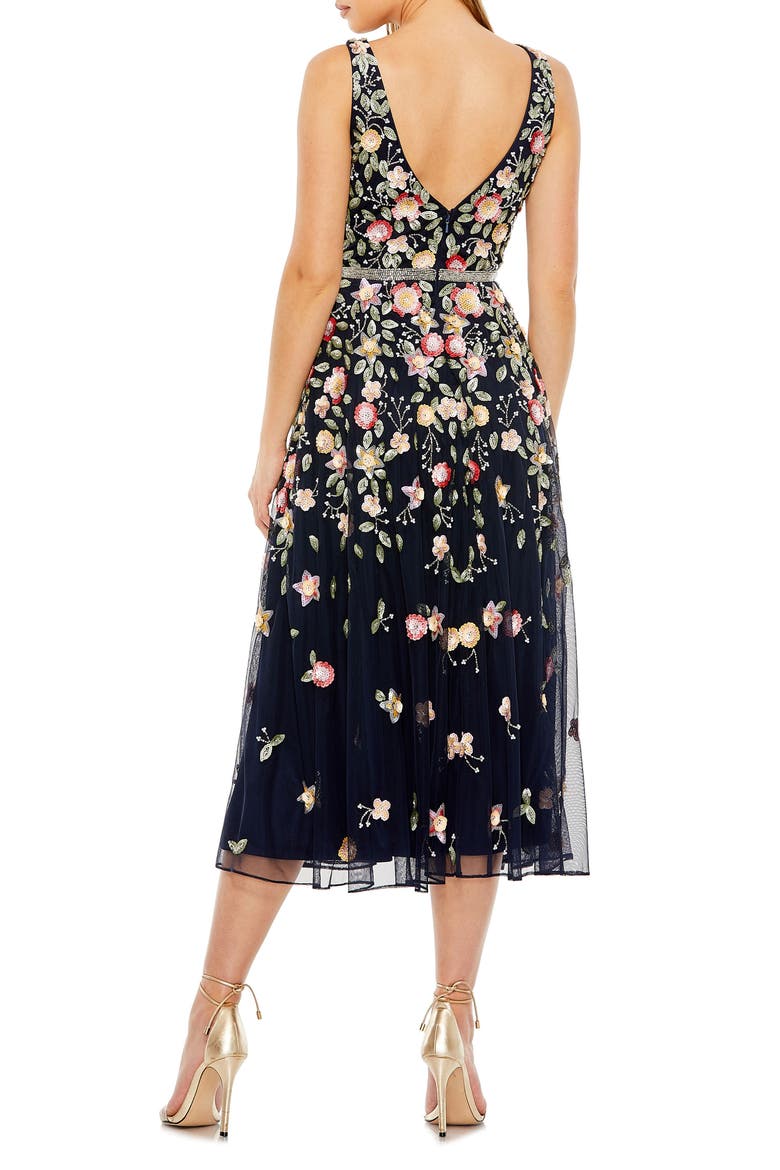 V-Neck Sleeveless Midi Floral Beaded A-Line Dress, Alternate, color, MIDNIGHT MULTI