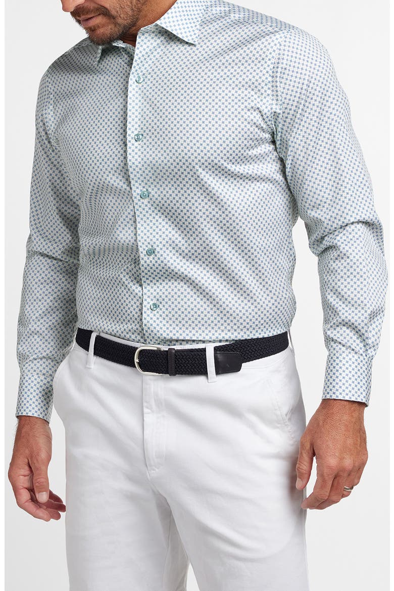 Neat Print Cotton Button-Up Shirt, Main, color, SAND/ SKY