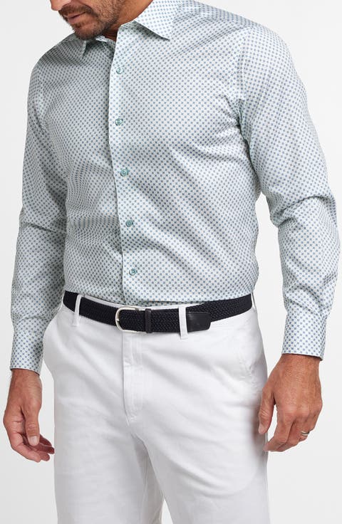 Neat Print Cotton Button-Up Shirt