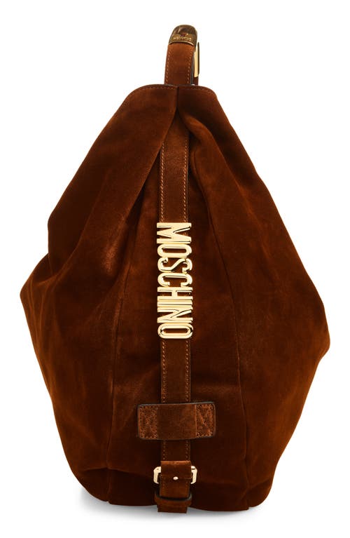 Moschino Handle Me Suede Hobo Bag In Brown