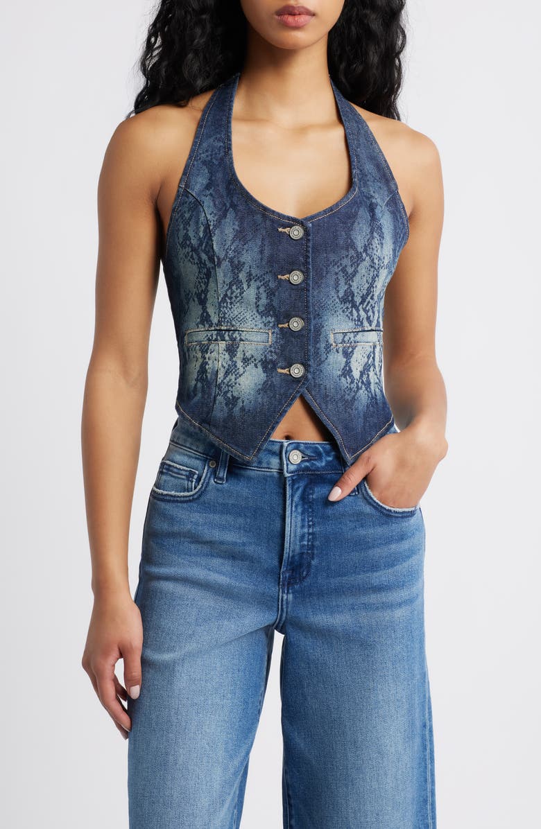 HIDDEN JEANS Snake Print Denim Halter Vest, Main, color, Snake