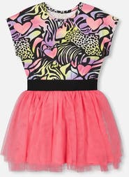 Deux par Deux Short Sleeve Bi-Material Animal and Heart Dress