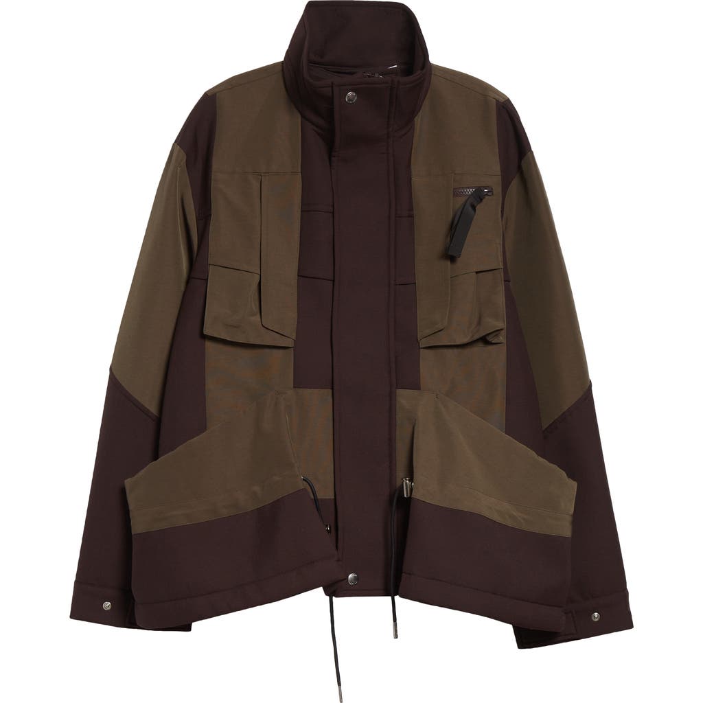 Sacai Mixed Media Jacket In Brown