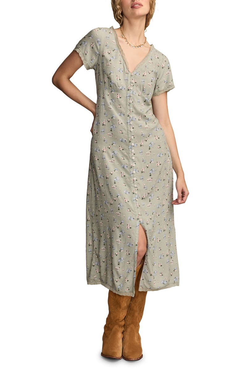 Lucky Brand Simone Floral Lace Trim Midi Dress, Main, color,