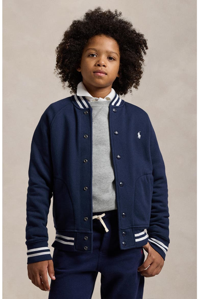Kids' Fleece Snap-Up Jacket, Alternate, color, REFINED NAVY