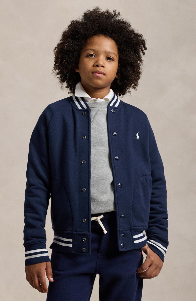 Polo Ralph Lauren Kids' Fleece Snap-Up Jacket, Alternate, color, Refined Navy