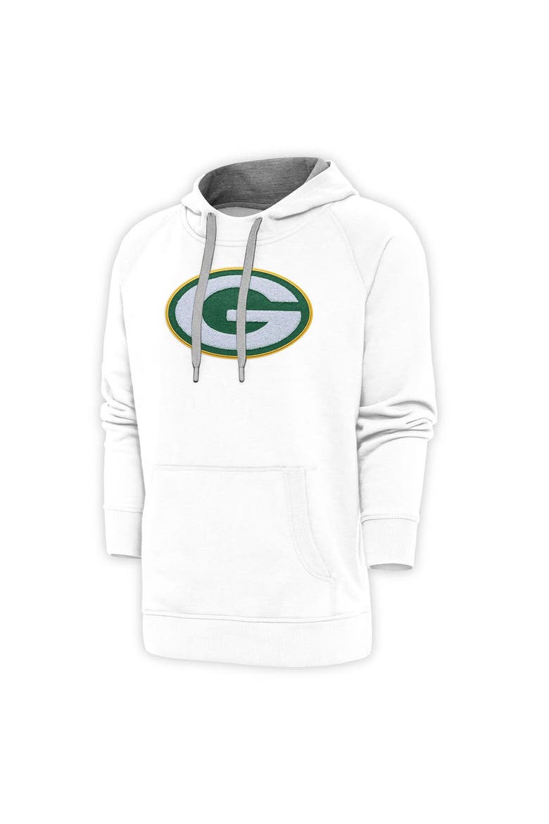 Men's Antigua White Green Bay Packers Victory Chenille Pullover Hoodie, Main, color, White