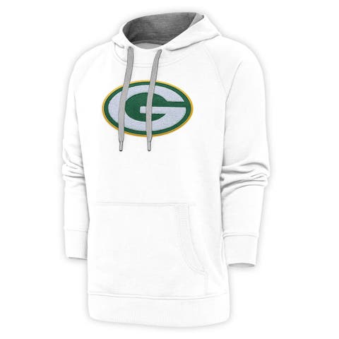 Men's Antigua White Green Bay Packers Victory Chenille Pullover Hoodie