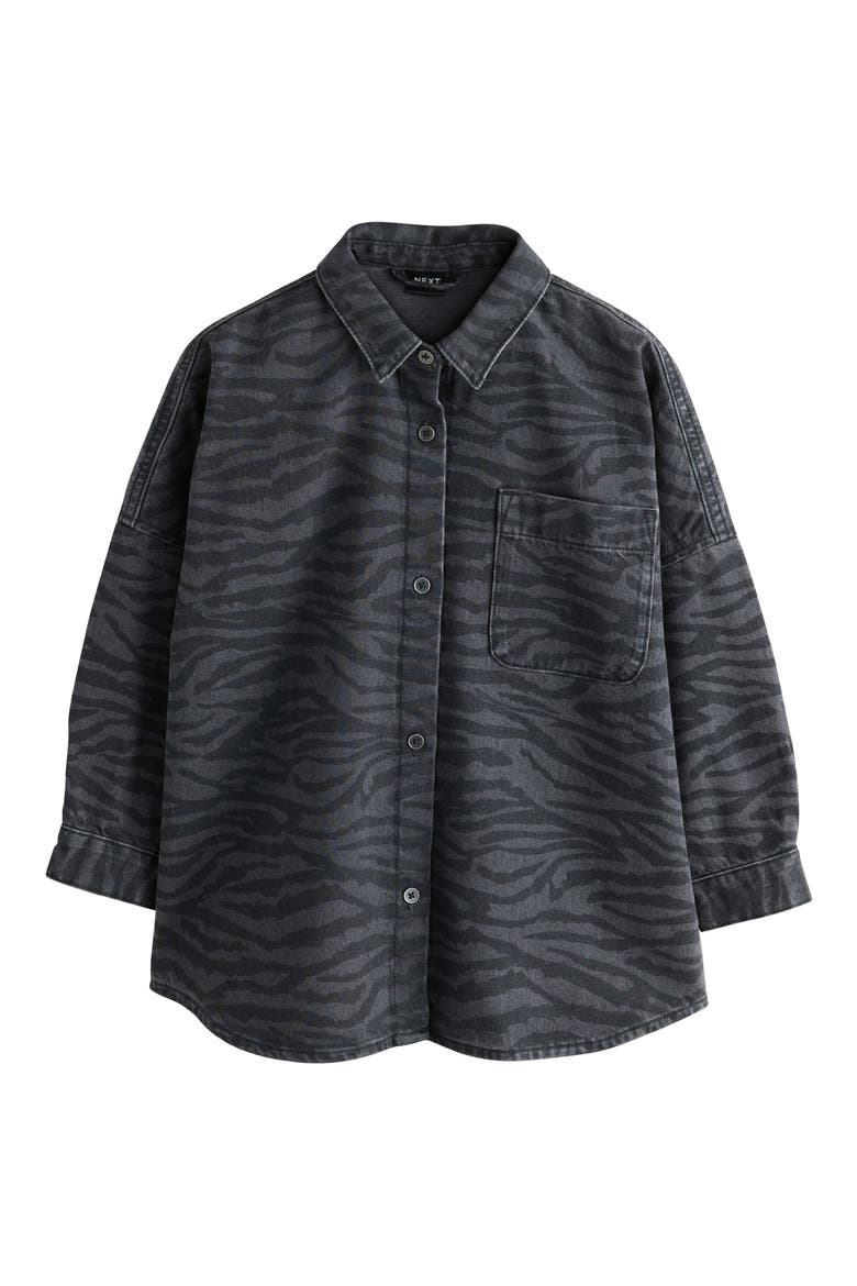 Kids' Zebra Denim Button-Up Shirt, Main, color, BLACK/GREY