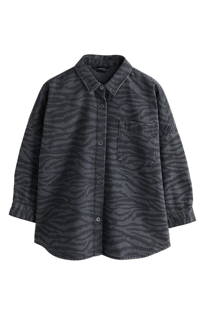 NEXT Kids' Zebra Denim Button-Up Shirt, Main, color, Black/Grey