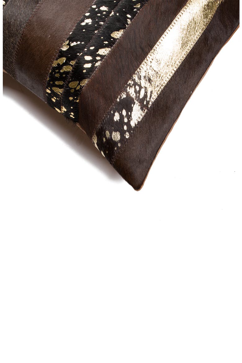 Torino Madrid Genuine Cowhide Pillow - Set of 2 - Gold/Chocolate, Alternate, color, CHOCOLATE / GOLD