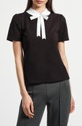 Isaac Mizrahi New York Satin Trim Peter Pan Collar Stretch Cotton T-Shirt