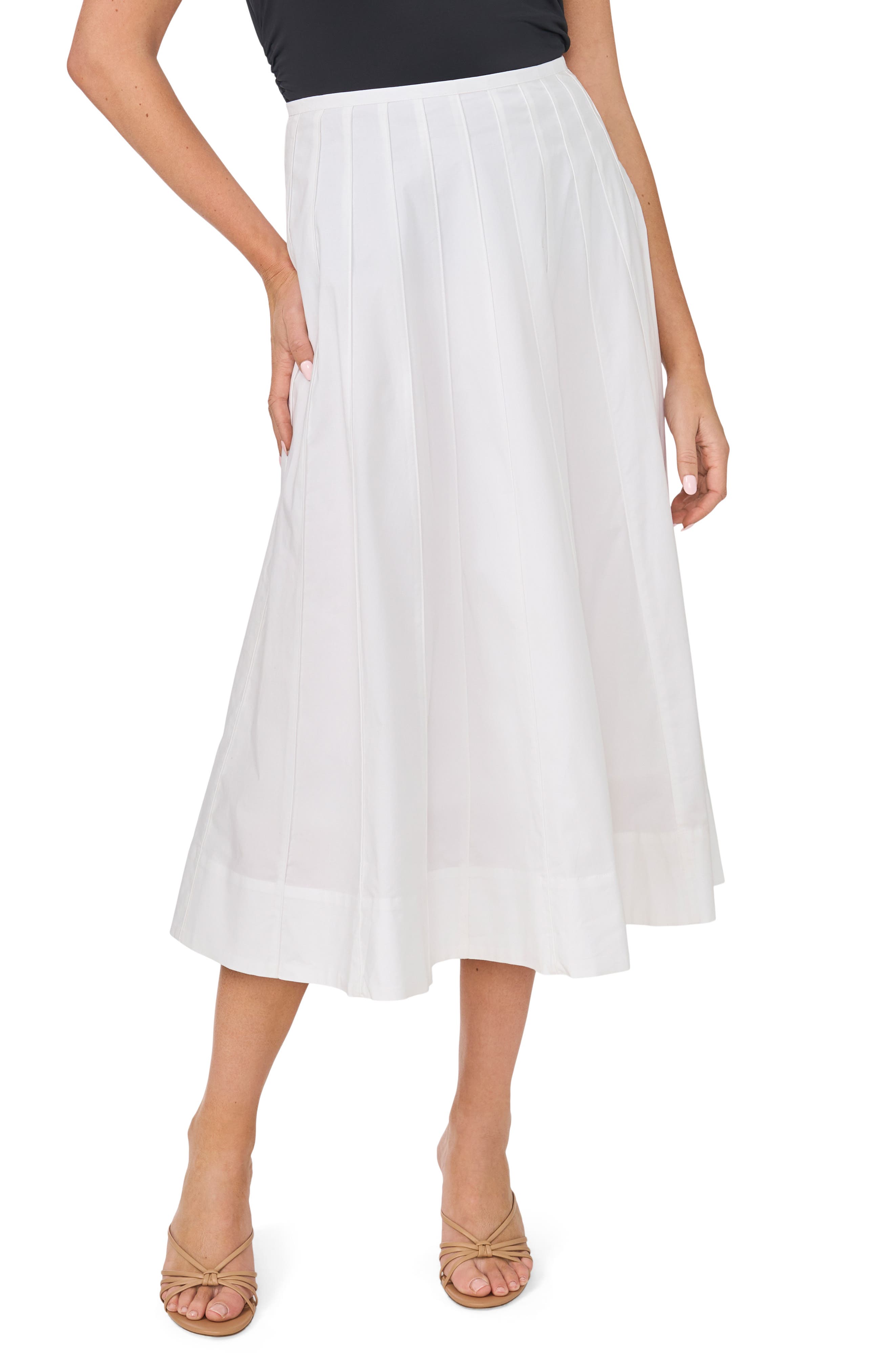Pintuck Cotton Midi Skirt - image 1