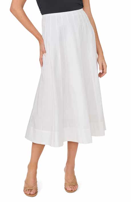 Pintuck Cotton Midi Skirt