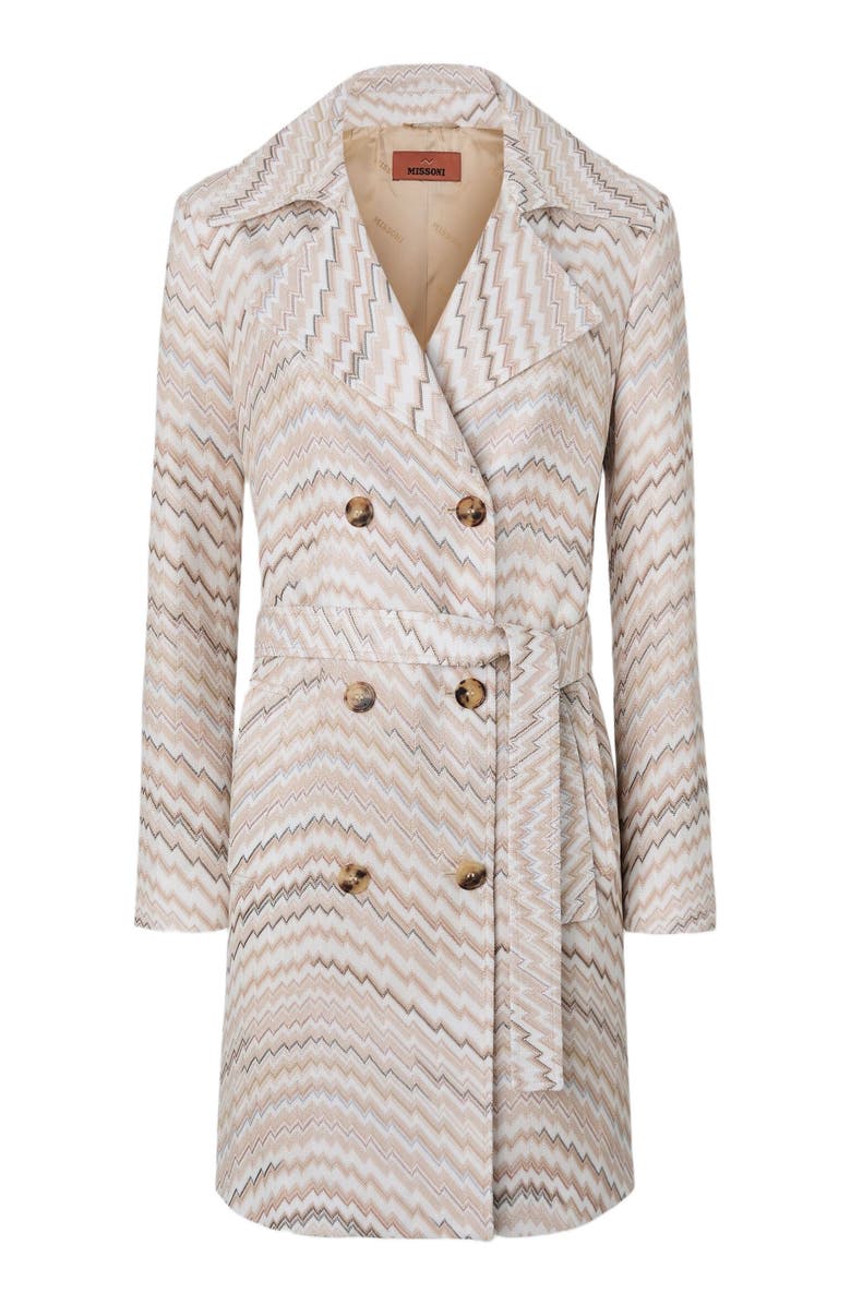 Missoni Double-breasted Trench Coat With Wavy Zigzag Pattern, Alternate, color, White & Beige