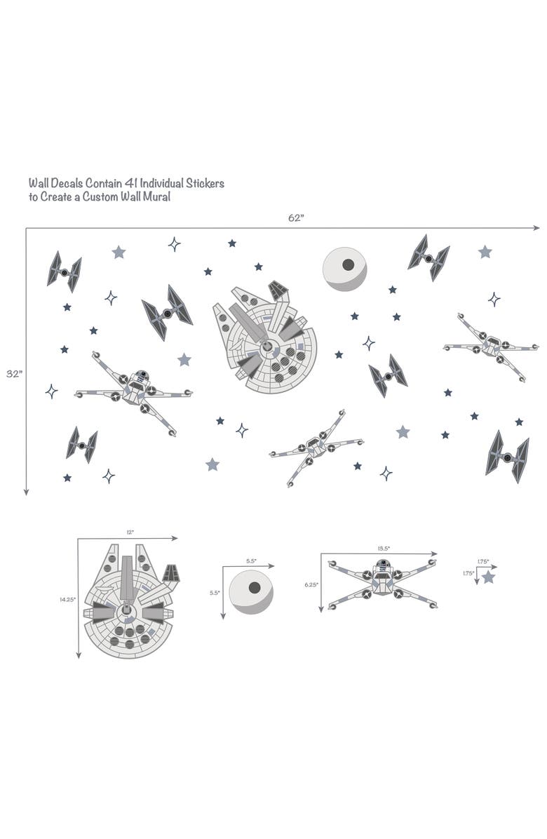 Lambs & Ivy Star Wars Squadron X-Wing/Tie Fighter/Millennium Falcon Wall Decals, Alternate, color, Gray
