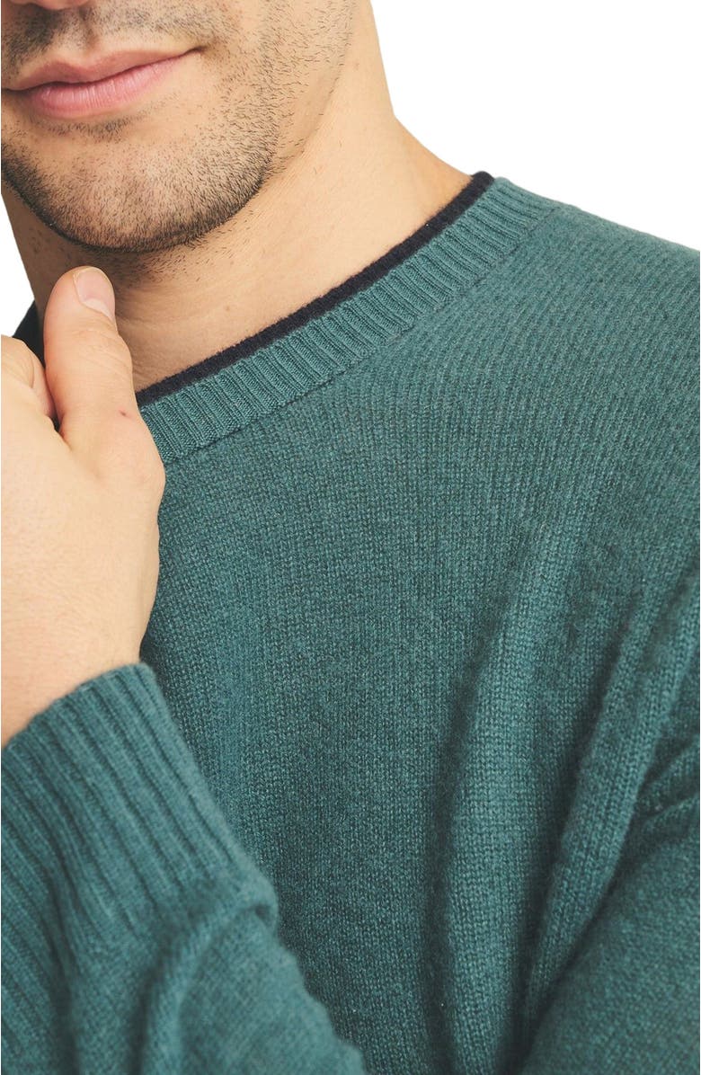 NAADAM Lightweight Cashmere Contrast Trim Crewneck Sweater, Alternate, color, Agave Green