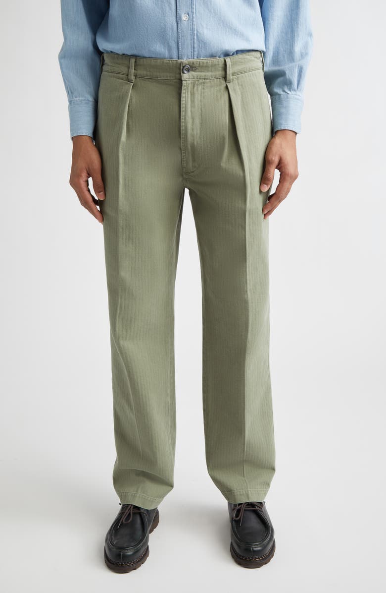 Drake's Games Cotton Herringbone Trousers, Main, color, Olive