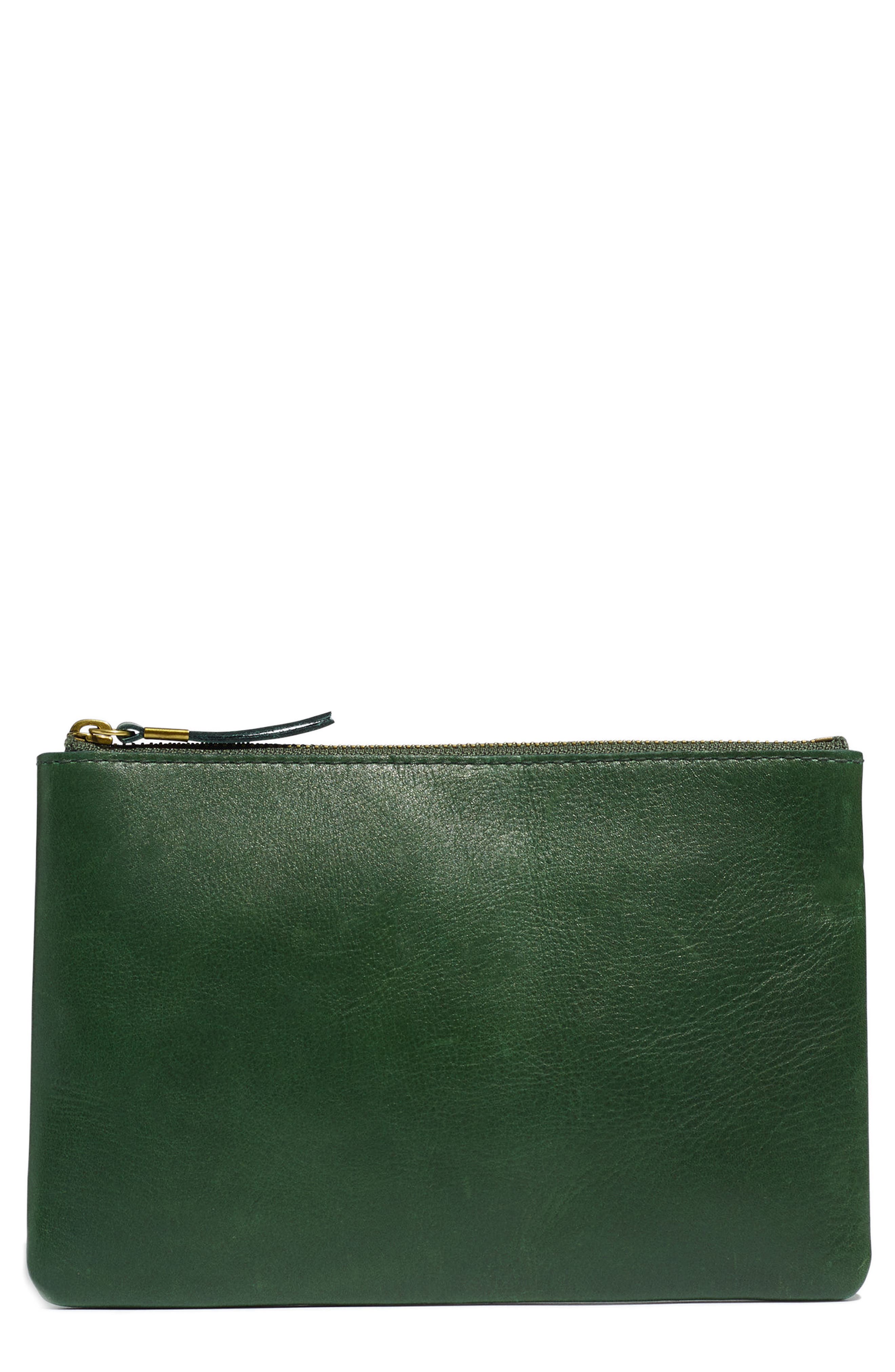 The Leather Pouch Clutch, Main, color, FOREST