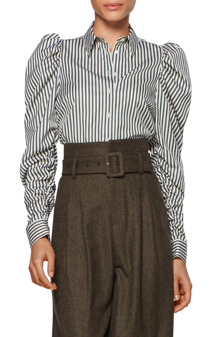 Gemma Stripe Puff Sleeve Blouse, Main, color, GREEN BANGLE STRIPE